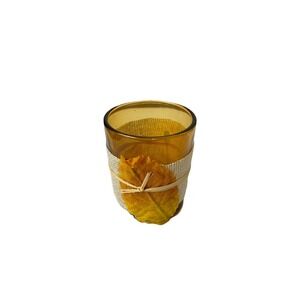 Amber Glass Tea‎ light Holder Metal Oak Leaf Fall